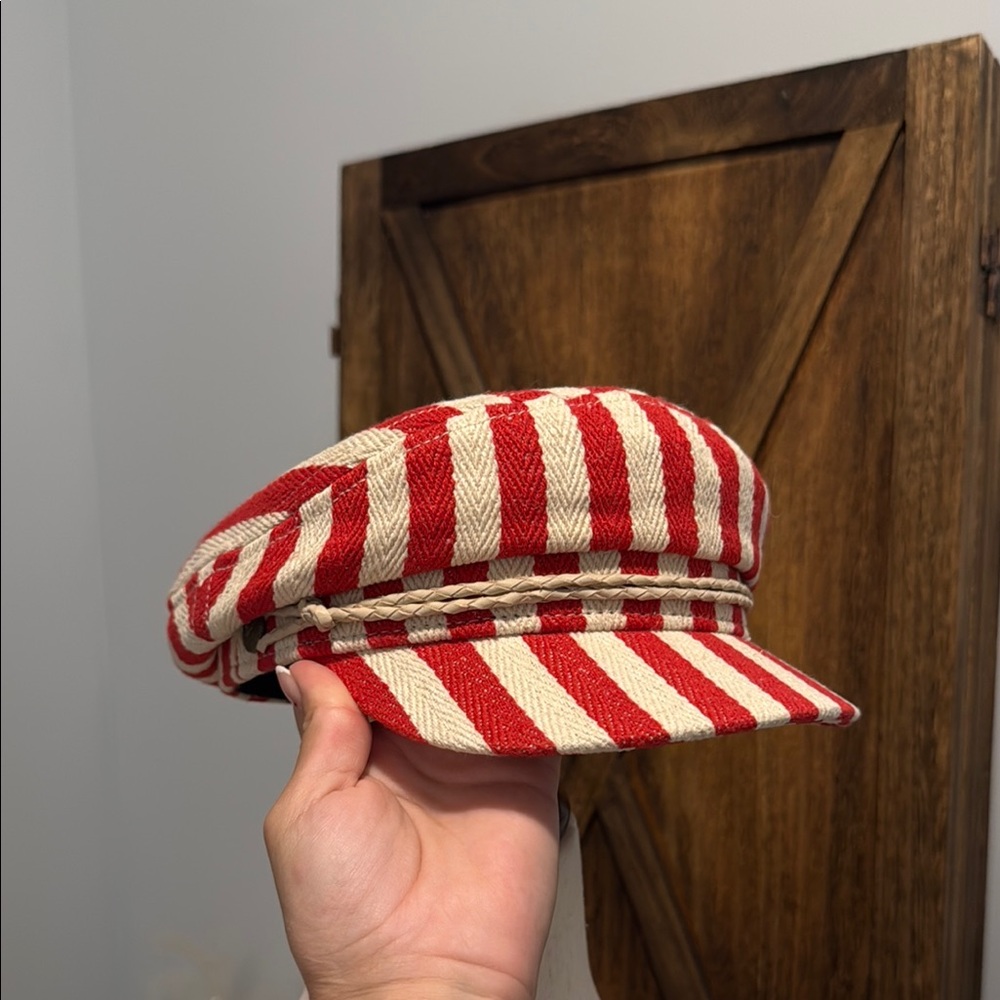 Brixton Red and Cream Striped Hat